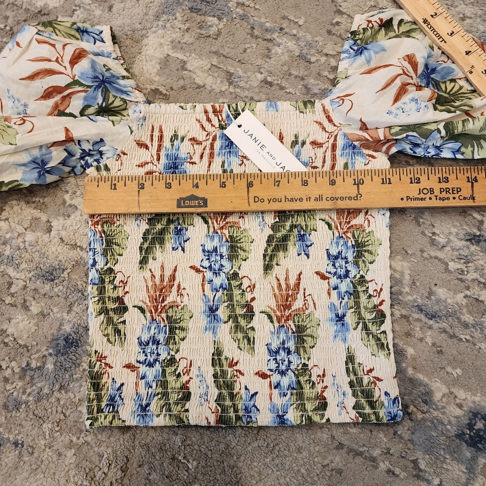 NWT Janie and Jack Tropical Floral Smocked Cropped Puff Sleeve Top Size 14‎ - Picture 3 of 13
